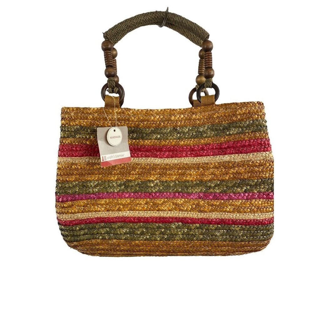 Kohl's Earth Multicolor Straw Handbag Purse Tote Style New Lined Striped Snap Cl